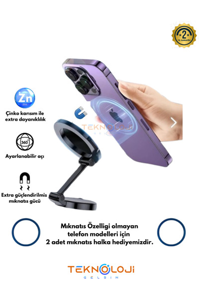 Teknoloji Gelsin Araç Telefon Tutucu Mıknatıslı Ayarlanabilir Ekstra Dayanıkl...