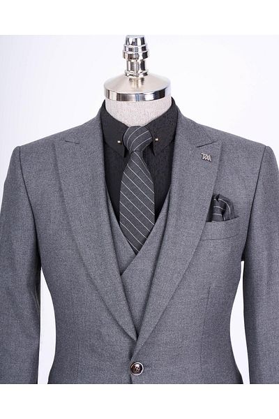 TerziAdemAltun Italian Style Slim Fit Men's Jacket Vest Pants Suit Anthracite T13460