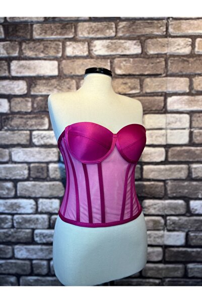 Metay Design مشد و بوستير شفاف من التول الفوشيا - طية صدر السترة الكلاسيكية