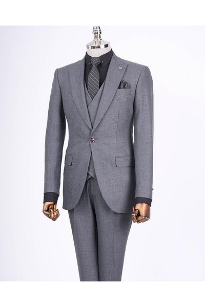 TerziAdemAltun Italian Style Slim Fit Men's Jacket Vest Pants Suit Anthracite T13460