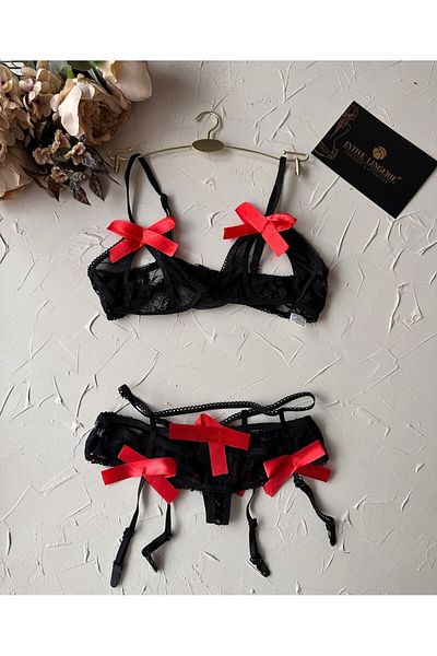 İntive Lingerie Σετ καλτσοδέτας Intive Fantasy με λεπτομέρεια κορδέλας με χαμηλό κούφιο σχέδιο δαντέλας