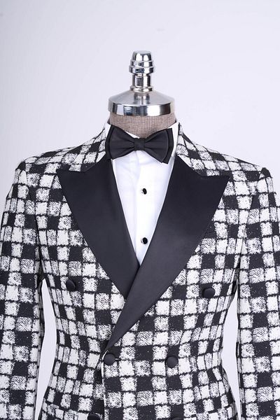 TerziAdemAltun Black Slim Fit Italian Style Double Breasted Jacket and Pants Set - T11573