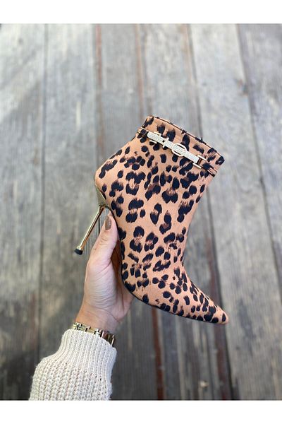 MİSS PARK MODA Park Moda K1002 Γυναικεία Leopard Motif Slim Leg Bootie Χειμερινή μπότα