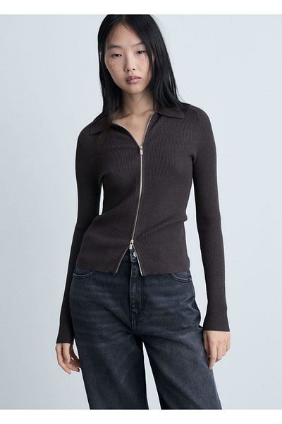MANGO Woman Zippered knitwear cardigan