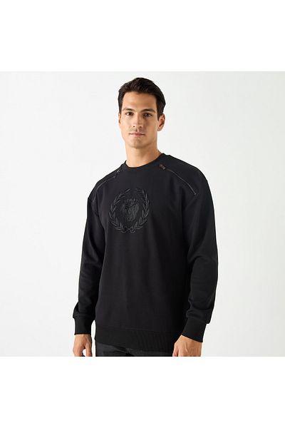 Emperor Emperor Embroidered Sweatshirt with Zip Accent and Long Sleeves