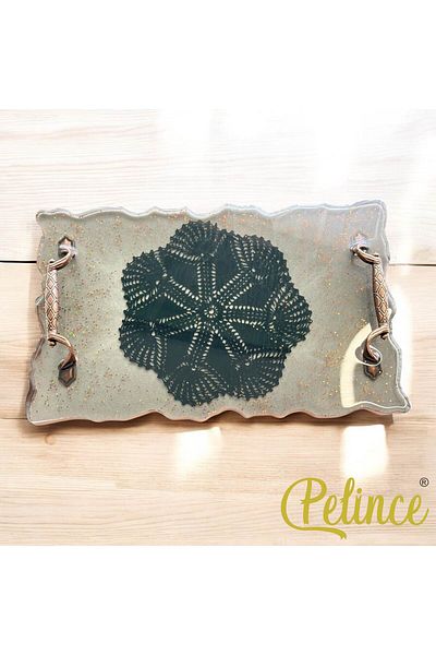 Home 18 cm Width - 29 cm Length Black Lace Glitter Epoxy Tray