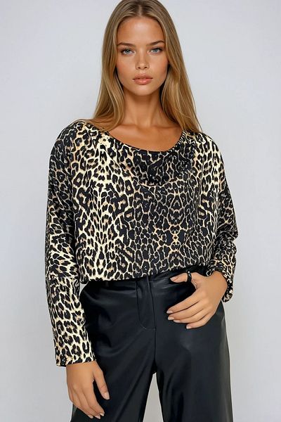 VAGGON Γυναικεία πλεκτή μπλούζα με λαιμόκοψη Leopard Degaje Prmx13126