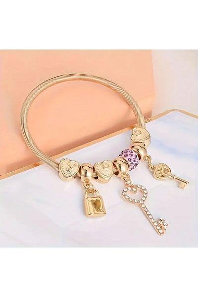 Minnoş Dükkan Charm Bracelet - Key Lock Design