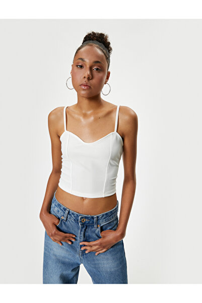 Koton Thin Strap Crop Bustier Heart Neck Slim Fit Ribbed