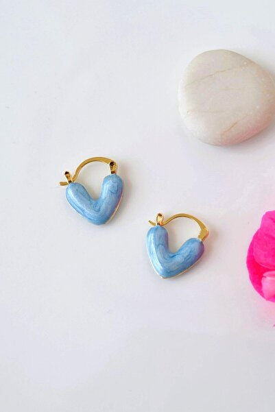 Sacce Scarves&Accessories Sedef Mineli Mavi Kalpli Küpe