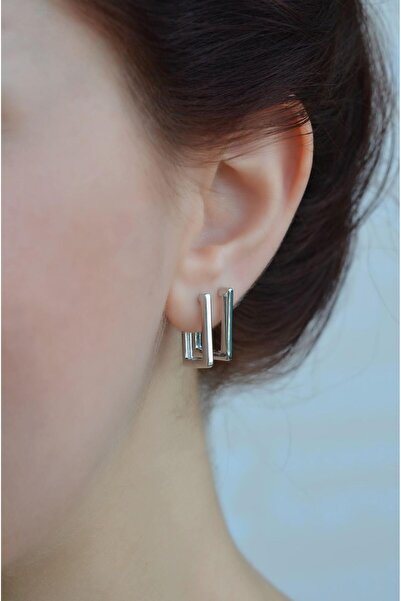 Sacce Scarves&Accessories Gümüş Renk Kare Dörtgen Halka Küpe