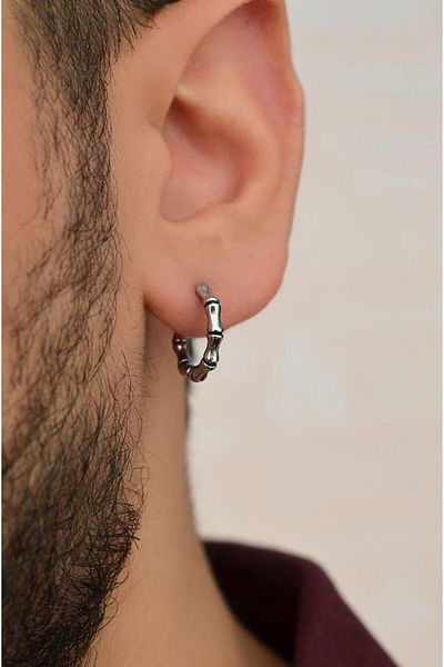 Sacce Scarves&Accessories Bone Model Aged Steel Hoop Earrings for Men