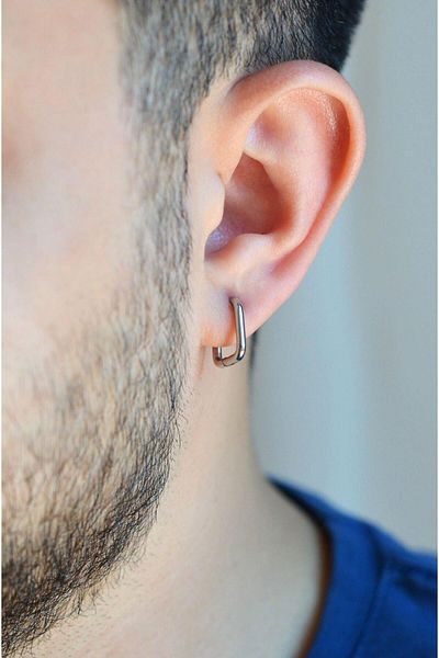 Sacce Scarves&Accessories Men's Square Model Steel Hoop Earrings - Square Steel Earrings