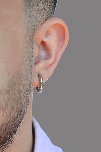 Sacce Scarves&Accessories Erkek Çelik Sıkıştırmalı Halka Küpe Gümüş Renk