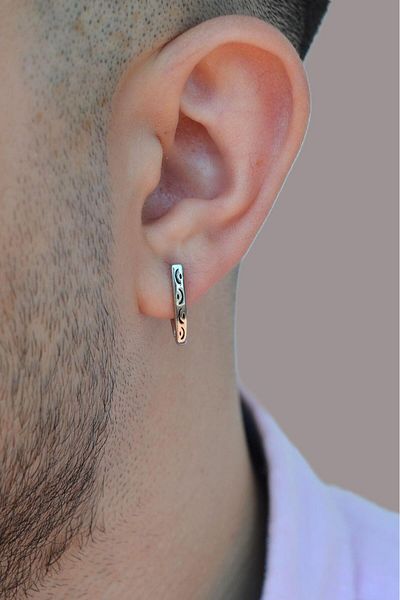 Sacce Scarves&Accessories Men's Antique V Model Steel Earrings