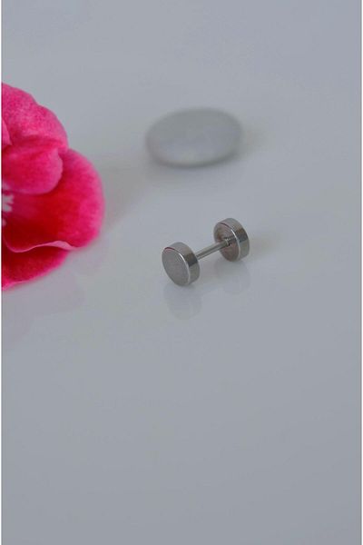 Sacce Scarves&Accessories Men's Screw Circle Model Steel Earring 6 mm Silver Color