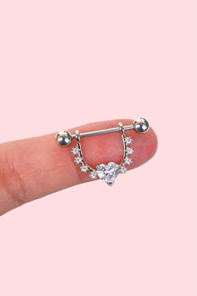 Sacce Scarves&Accessories Kalp Taş Detaylı Nipple Piercing Zirkon Taşlı Meme Ucu Piercingi