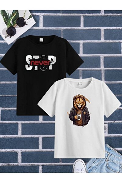 cm buseyiz Pachet de 2 tricou de bază unisex cu mânecă scurtă pentru copii