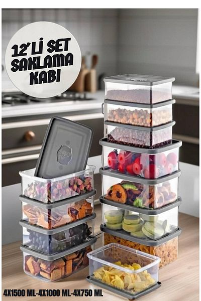 MEDUSHOP Set of 12 Rectangular Freezer & Microwave Compatible Storage Container 4X 0.75 Lt 4X 1 Lt/ 4X 1.5 Lt