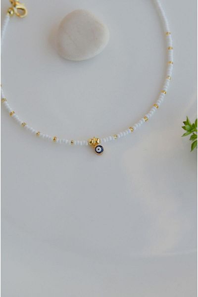 Sacce Scarves&Accessories White Evil Eye Beaded Anklet
