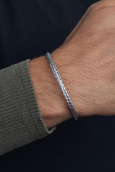 Sacce Scarves&Accessories Unisex Straw Weave Steel Ring Handcuffs & Bracelet