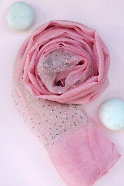 Sacce Scarves&Accessories Μεταξωτό σάλι με λεπτομέρεια από ροζ πέτρα