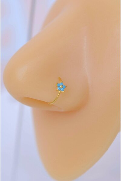 Sacce Scarves&Accessories 925 Ayar Gümüş Firuze Mavi Çiçekli Halka Hızma Gold