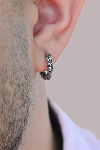 Sacce Scarves&Accessories Men's Antique Skull Steel Hoop Earrings