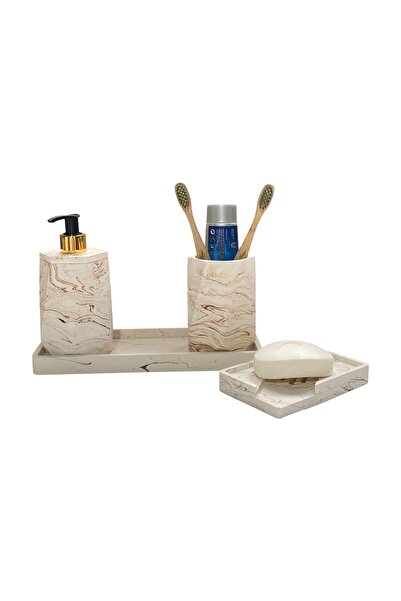 Chiko Mall Σετ αξεσουάρ μπάνιου από μάρμαρο με φυσική εμφάνιση (4 ΤΕΜΑΧΙΑ)