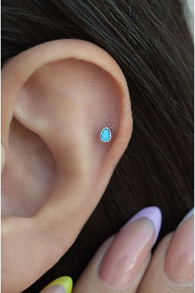 Sacce Scarves&Accessories Gümüş Renkli Çelik Mini Firuze Damla Helix Piercing...