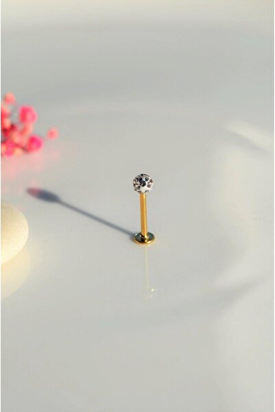Sacce Scarves&Accessories Taşlı Top Uçlu Çelik Piercing Dudak Dil 10 Mm Gold