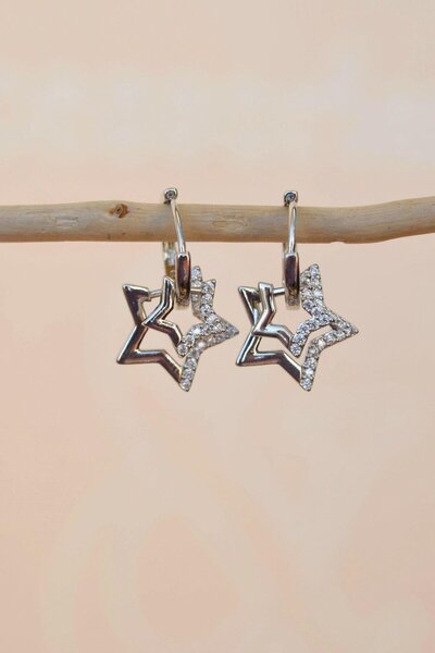 Sacce Scarves&Accessories İki Yıldız Charmlı Halka Küpe Gümüş Renkli