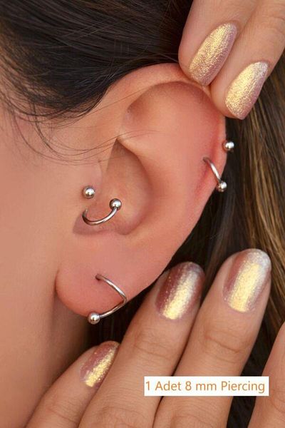 Sacce Scarves&Accessories 8 mm Curved Steel Spiral Piercing - Silver Color Tragus Helix Cartilage Lip