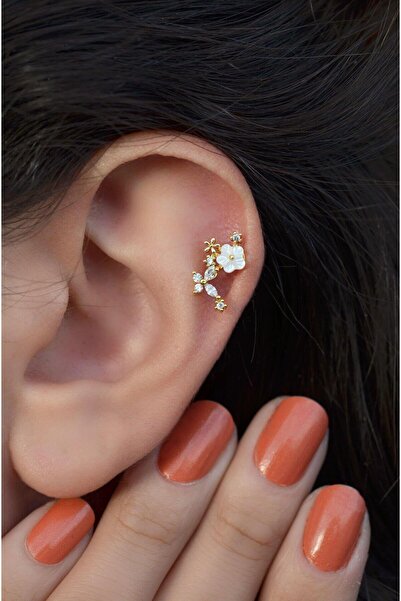 Sacce Scarves&Accessories Gold Manolya Çiçek Piercing Helix Kıkırdak