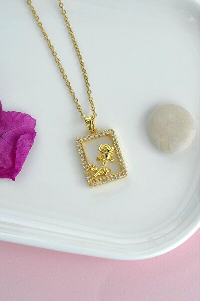Sacce Scarves&Accessories Steel Rose Figured Necklace Gold Color Rose Necklace