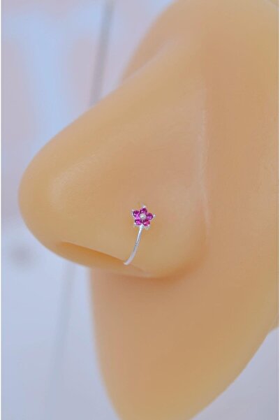 Sacce Scarves&Accessories 925 Ayar Gümüş Pembe Çiçekli Halka Hızma