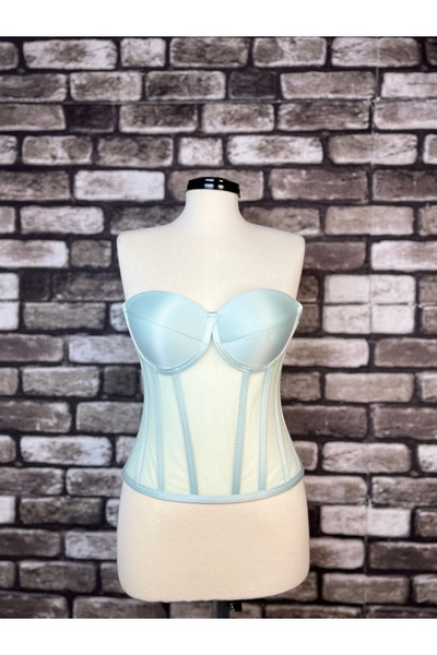 Metay Design Tül Transparan Korse & Büstiyer  Klasik Yaka - Mint Yeşil