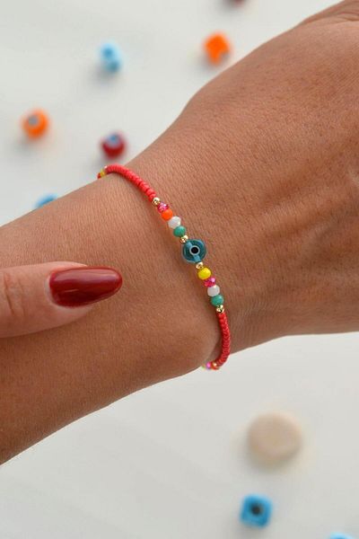 Sacce Scarves&Accessories Red Small Evil Eye Beaded Bracelet