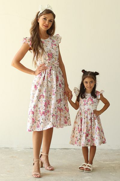 KÜÇÜĞÜM BUTİK Pink Daisy Butterfly Sleeve Mother Daughter Combination (ΠΩΛΕΙΤΑΙ ΜΟΝΟ.)