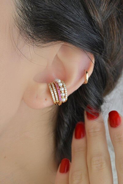 Sacce Scarves&Accessories Earcuff Zirkon Taşlı İncili Sıkıştırmalı Kıkırdak Küpe