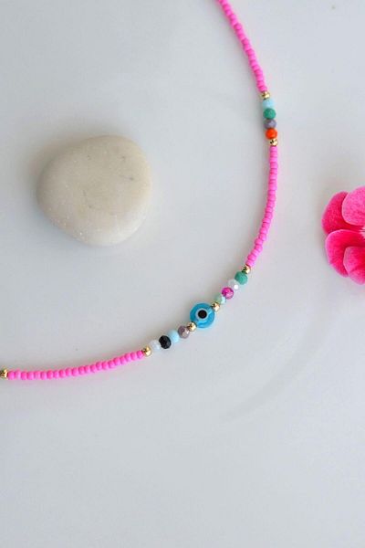 Sacce Scarves&Accessories Pink Sand Beaded Anklet for Small Evil Eye