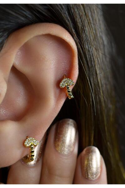 Sacce Scarves&Accessories Taşlı Kalp Halka Piercing Helix Kıkırdak Lob