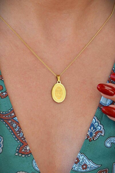 Sacce Scarves&Accessories Nazar Dualı Kolye Gold Plaka Oval Nazar Kolye