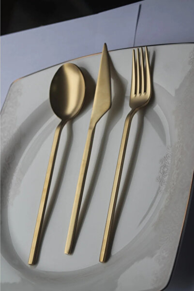DMR LİFE Artemia Home Diamond Matte Gold 6 Pieces Dessert Knife 18/10