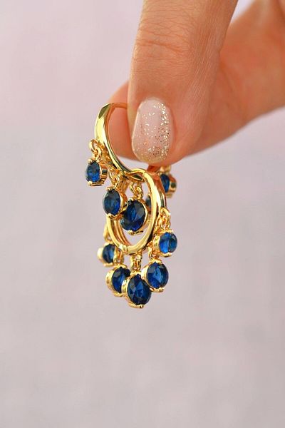 Sacce Scarves&Accessories Σκουλαρίκια Navy Blue Stone Şakira - Dangle Cut