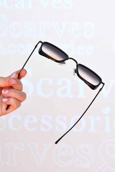 Sacce Scarves&Accessories Metal Black Sunglasses - Oval Square Design, Orange Glass