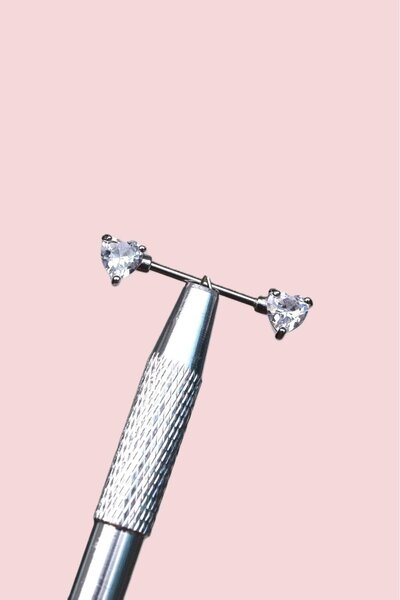 Sacce Scarves&Accessories Kalp Tektaşlı Nipple Piercing Kalp Taşlı Meme Ucu Piercingi 16 mm