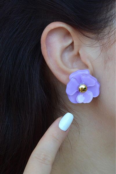 Sacce Scarves&Accessories Light Purple Lilac Flower Patterned Earrings
