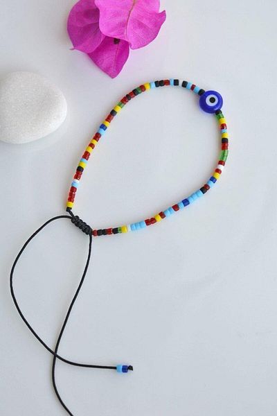 Sacce Scarves&Accessories Colorful Anklet with Small Evil Eye Beads