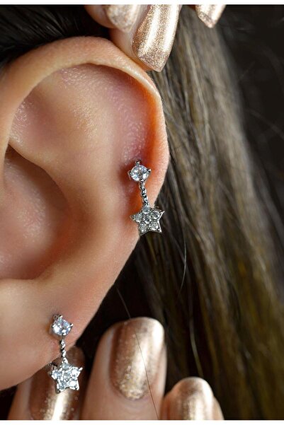 Sacce Scarves&Accessories Yıldızlı Halka Piercing Helix Kıkırdak Gümüş Renk
